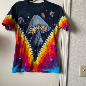 Liquid Blue Mushroom Space Tie Dye Graphic T Shirt Small Multicolor